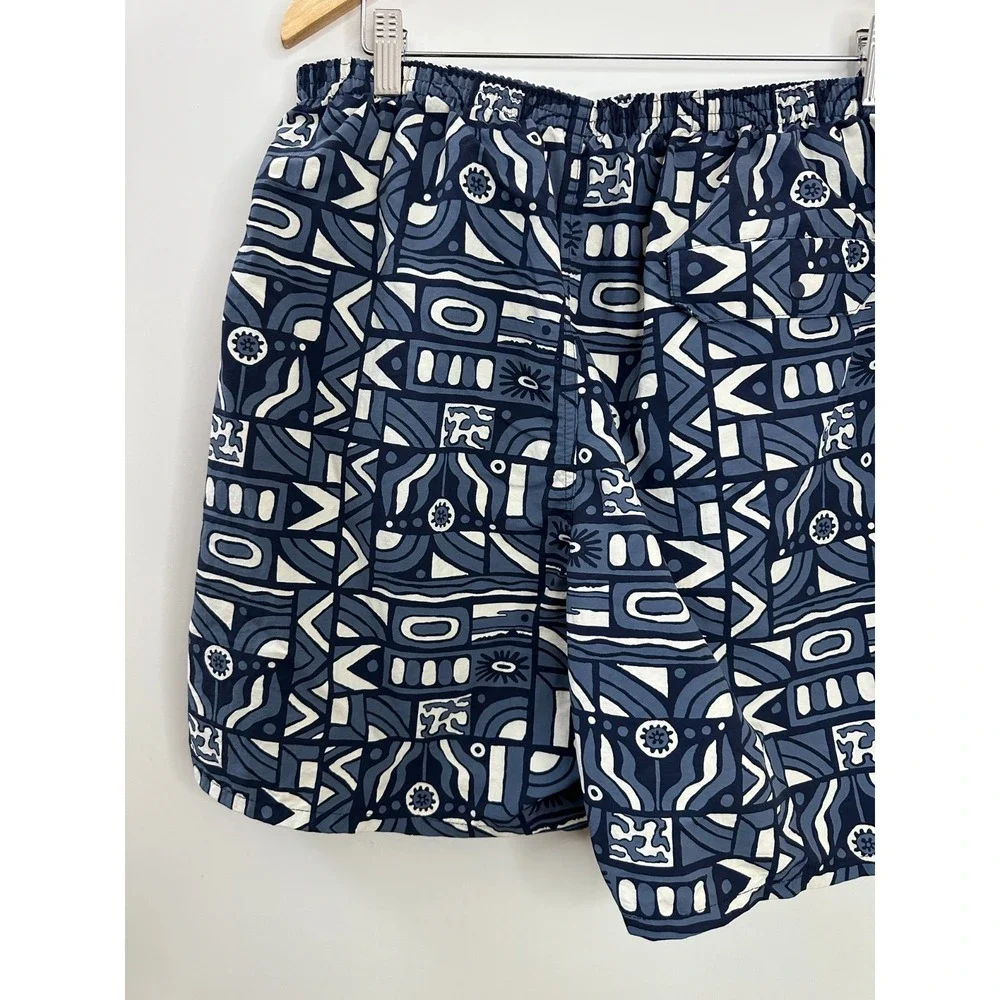 Patagonia Baggies Longs Men's Large New Visions Navy Print Shorts Drawstring - Picture 13 of 16